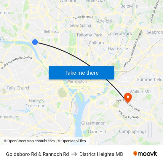 Goldsboro Rd & Rannoch Rd to District Heights MD map