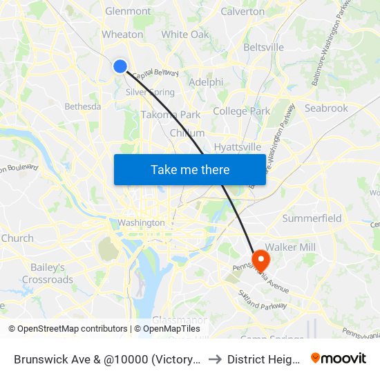Brunswick Ave & @10000 (Victory Forest Apts) to District Heights MD map