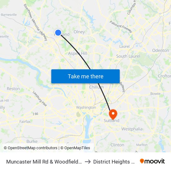 Muncaster Mill Rd & Woodfield Rd to District Heights MD map