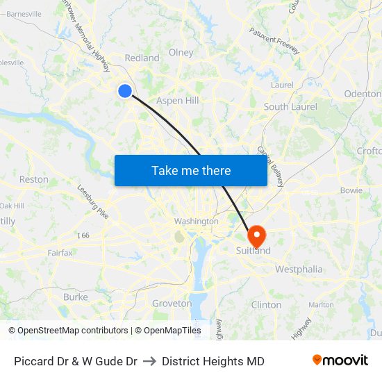 Piccard Dr & W Gude Dr to District Heights MD map