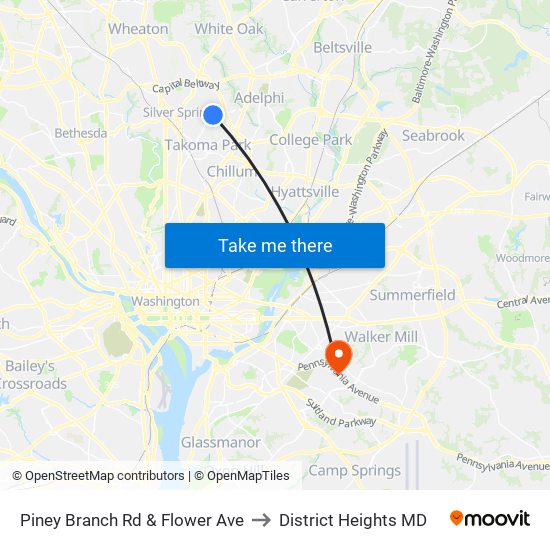 Piney Branch Rd & Flower Ave to District Heights MD map