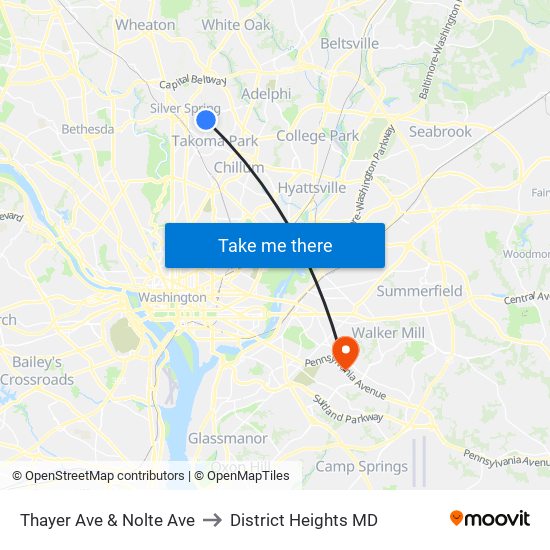 Thayer Ave & Nolte Ave to District Heights MD map