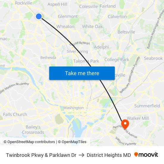 Twinbrook Pkwy & Parklawn Dr to District Heights MD map
