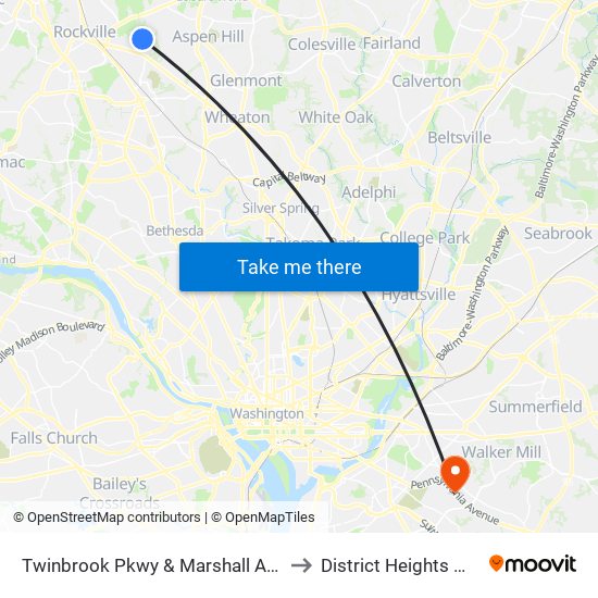 Twinbrook Pkwy & Marshall Ave to District Heights MD map