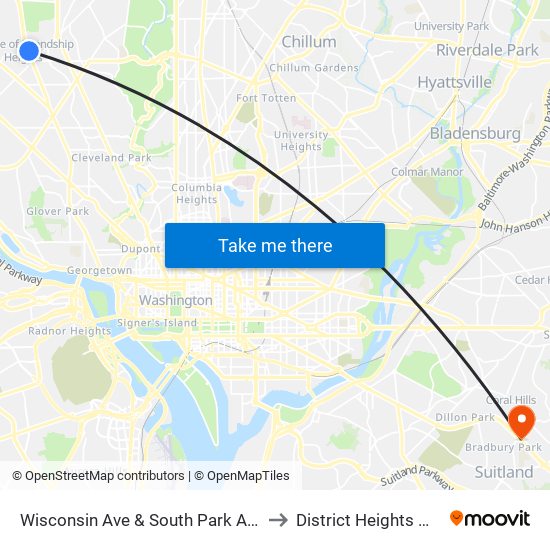 Wisconsin Ave & South Park Ave to District Heights MD map