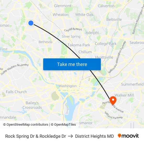 Rock Spring Dr & Rockledge Dr to District Heights MD map