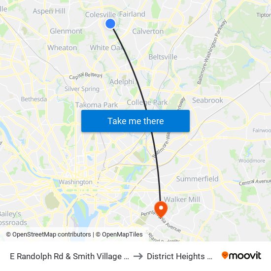 E Randolph Rd & Smith Village Rd to District Heights MD map