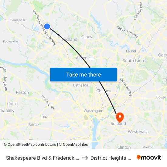 Shakespeare Blvd & Frederick Rd to District Heights MD map