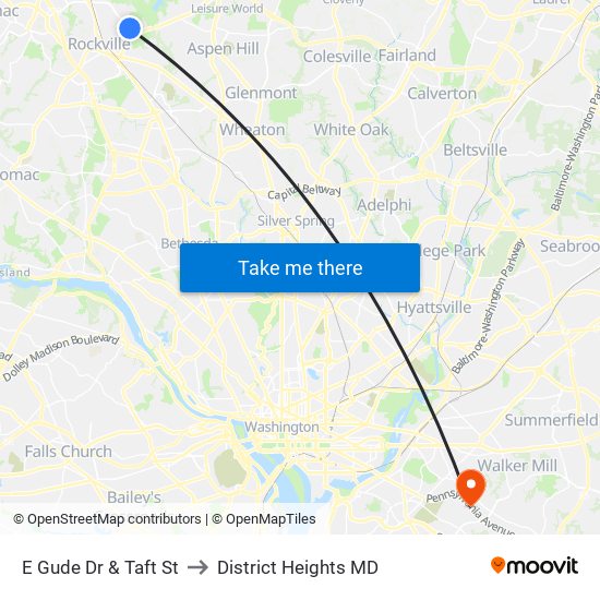 E Gude Dr & Taft St to District Heights MD map