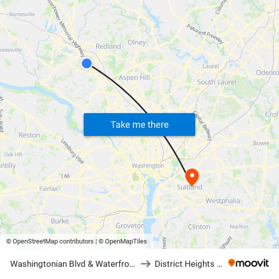 Washingtonian Blvd & Waterfront Pl to District Heights MD map