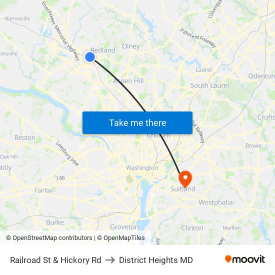 Railroad St & Hickory Rd to District Heights MD map