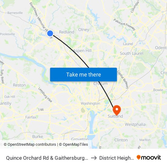 Quince Orchard Rd & Gaithersburg Park & Ride to District Heights MD map