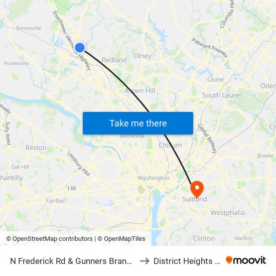 N Frederick Rd & Gunners Branch Rd to District Heights MD map