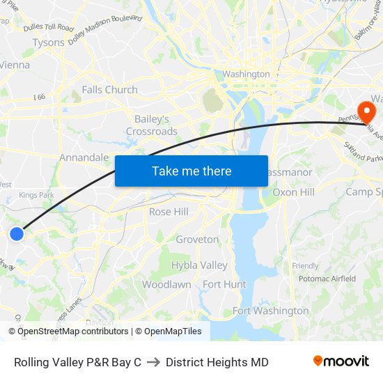 Rolling Valley P&R Bay C to District Heights MD map