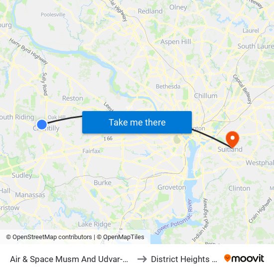 Air & Space Musm And Udvar-Hazy to District Heights MD map