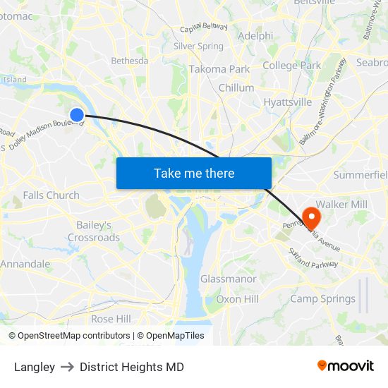 Langley to District Heights MD map