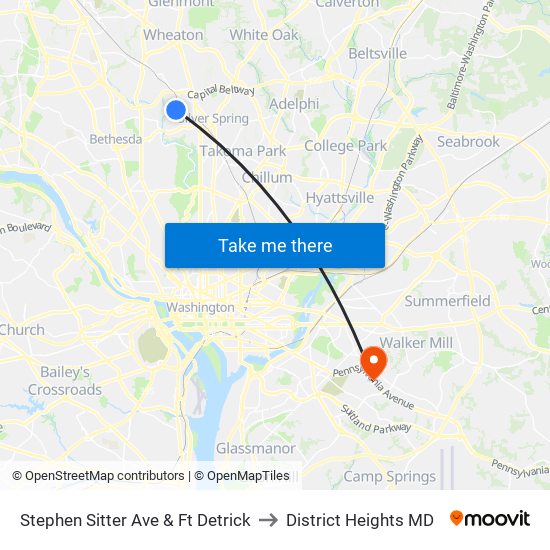 Stephen Sitter Ave & Ft Detrick to District Heights MD map