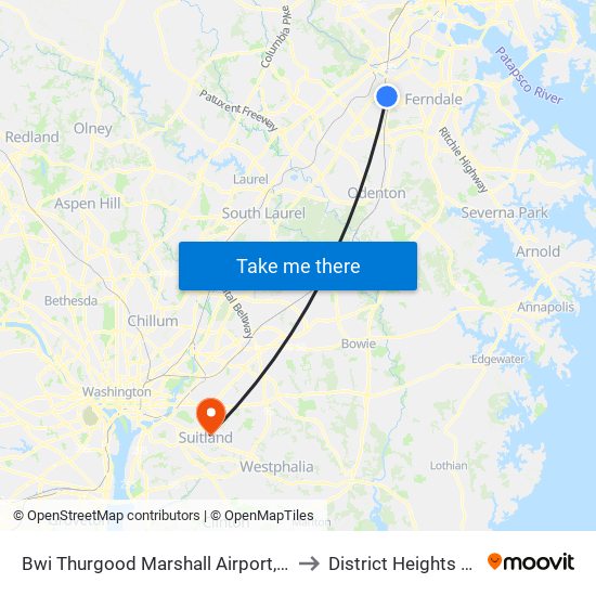 Bwi Thurgood Marshall  Airport, Md to District Heights MD map