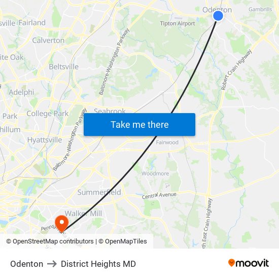 Odenton to District Heights MD map