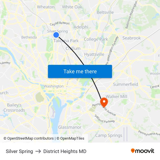 Silver Spring to District Heights MD map