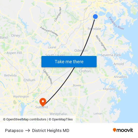 Patapsco to District Heights MD map