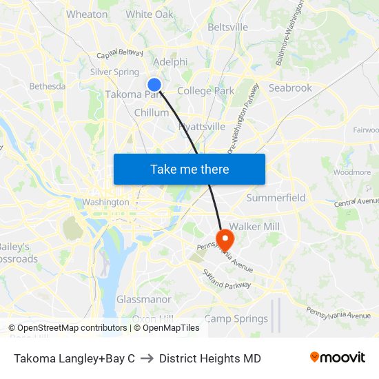 Takoma Langley+Bay C to District Heights MD map