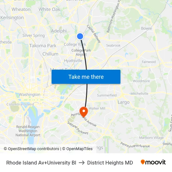 Rhode Island Av+University Bl to District Heights MD map