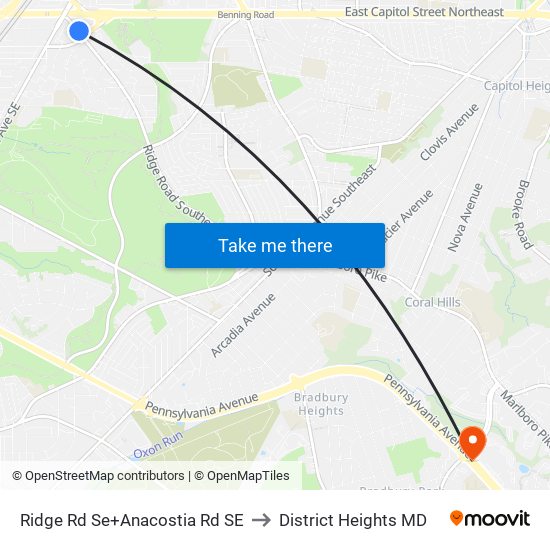 Ridge Rd Se+Anacostia Rd SE to District Heights MD map