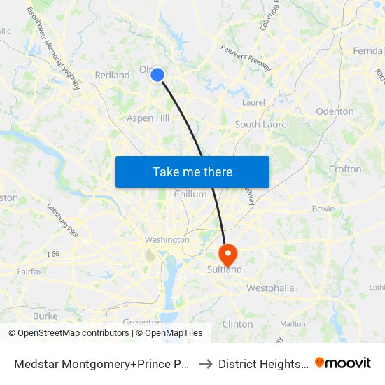 Medstar Montgomery+Prince Philip Dr to District Heights MD map