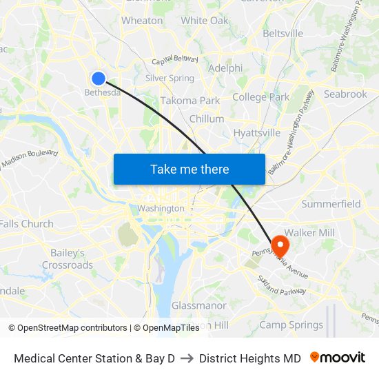 Medical Center Station & Bay D to District Heights MD map