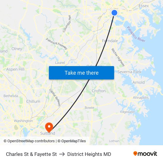 Charles St & Fayette St to District Heights MD map