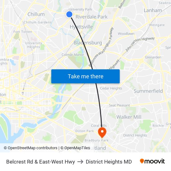 Belcrest Rd & East-West Hwy to District Heights MD map