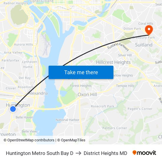 Huntington Metro South Bay D to District Heights MD map