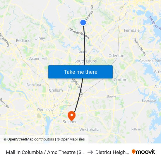 Mall In Columbia / Amc Theatre (Southbound) to District Heights MD map