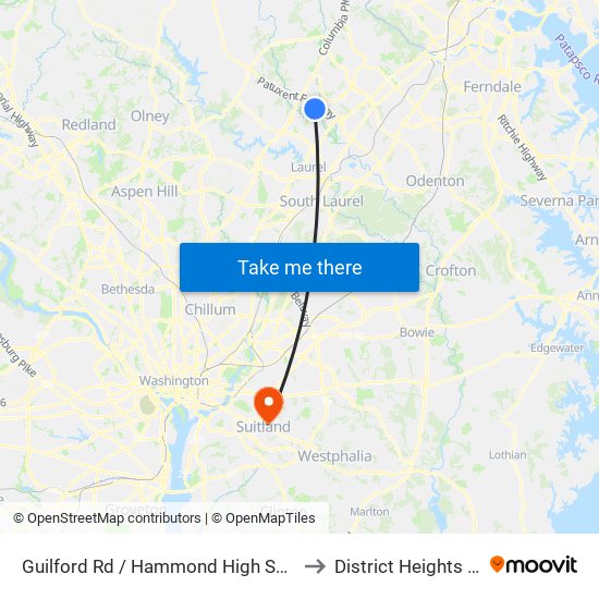 Guilford Rd / Hammond High School to District Heights MD map