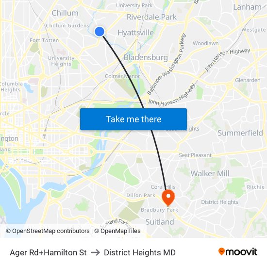 Ager Rd+Hamilton St to District Heights MD map