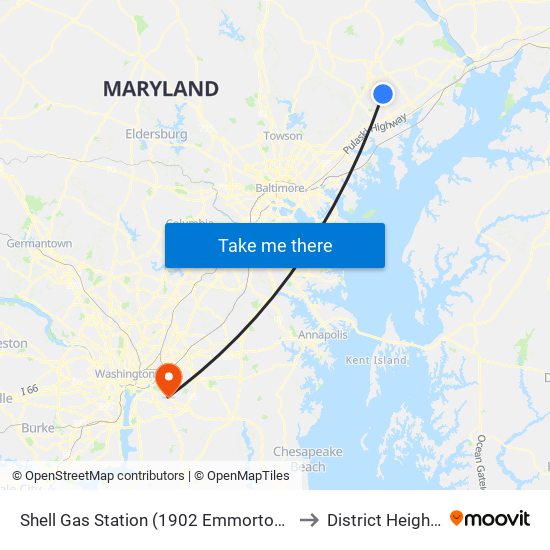 Shell Gas Station (1902 Emmorton Rd/Rt 924) to District Heights MD map