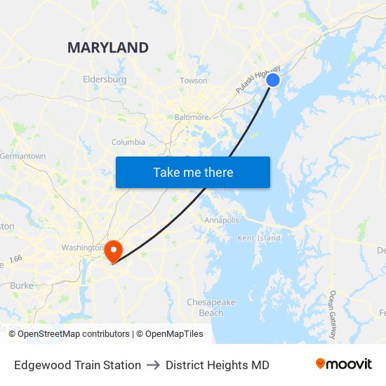 Edgewood Train Station to District Heights MD map