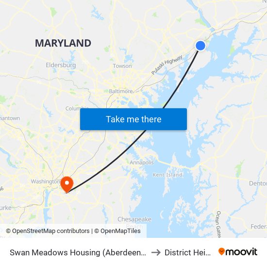 Swan Meadows Housing (Aberdeen Ave & Bypass Rd) to District Heights MD map