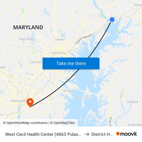 West Cecil Health Center (4863 Pulaski Hwy/Us 40 at Roundabout) to District Heights MD map