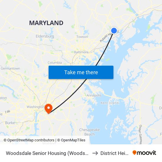 Woodsdale Senior Housing (Woodsdale Rd & Penny Ln) to District Heights MD map