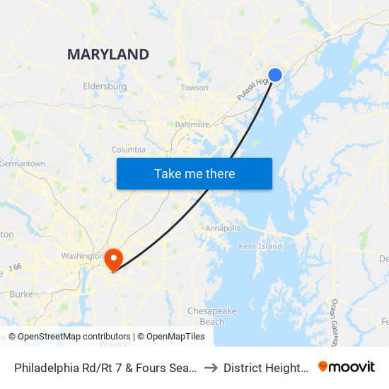 Philadelphia Rd/Rt 7 & Fours Seasons Dr to District Heights MD map