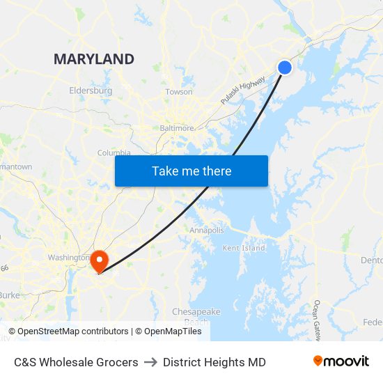 C&S Wholesale Grocers to District Heights MD map