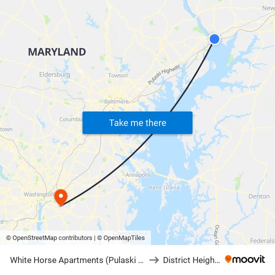 White Horse Apartments  (Pulaski Hwy/Us 40) to District Heights MD map