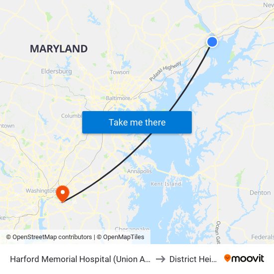 Harford Memorial Hospital (Union Ave & Revolution St) to District Heights MD map