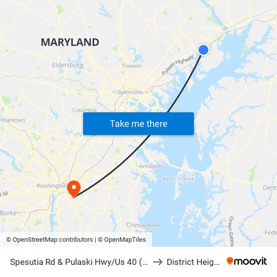 Spesutia Rd & Pulaski Hwy/Us 40 (At Graveyard) to District Heights MD map