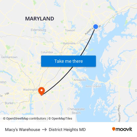 Macy's Warehouse to District Heights MD map