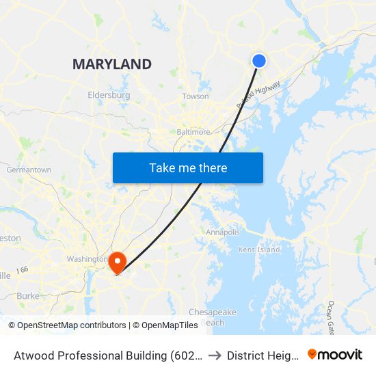 Atwood Professional Building (602 S Atwood Rd) to District Heights MD map