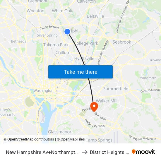 New Hampshire Av+Northampton Dr to District Heights MD map