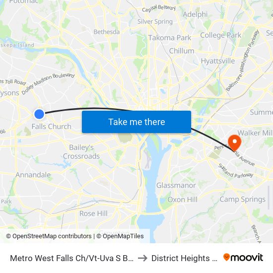 Metro West Falls Ch/Vt-Uva S Bay C to District Heights MD map